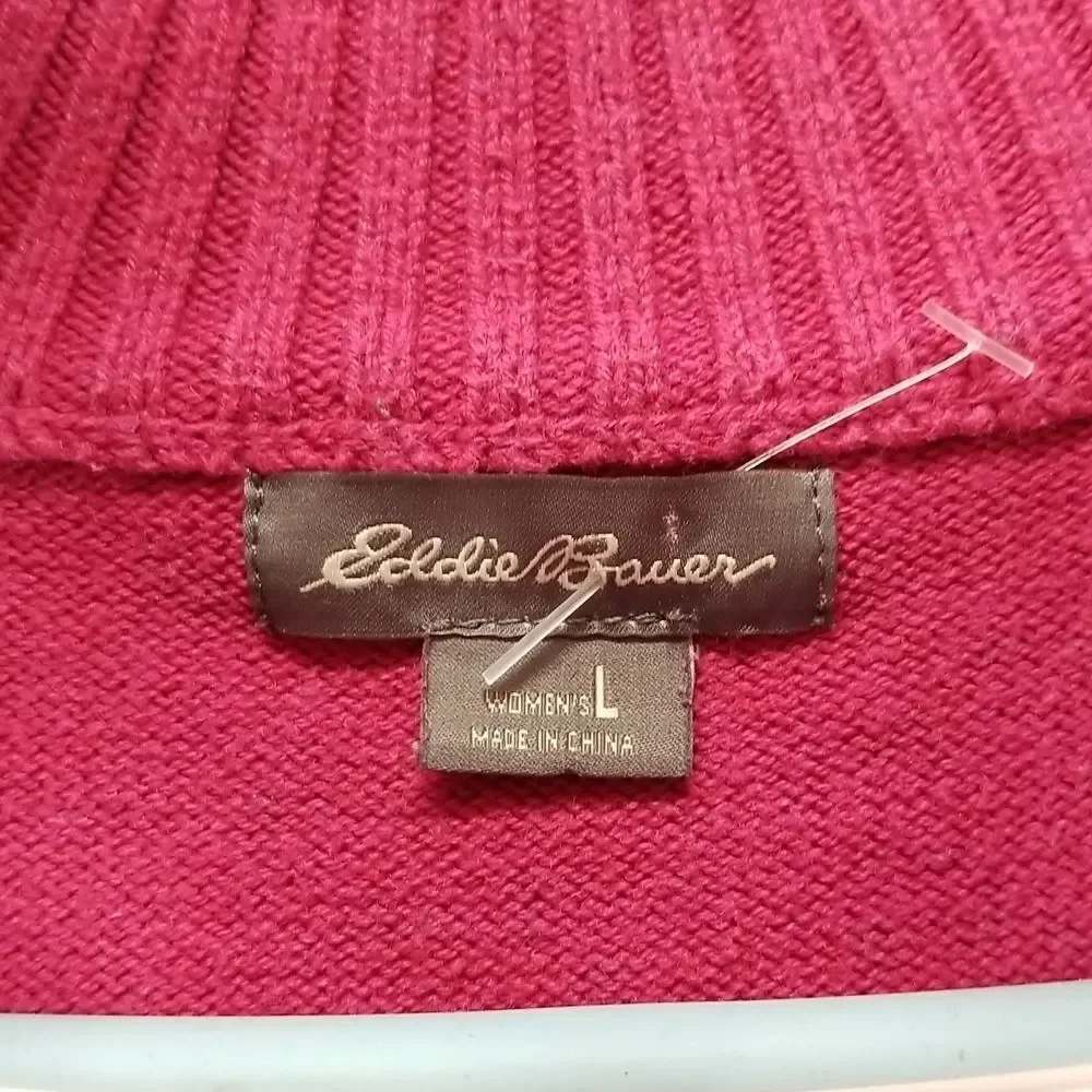 Eddie Bauer Sweater Women's Large Long Sleeve 1/2 Front Button Up Purple Grey - Picture 7 of 8